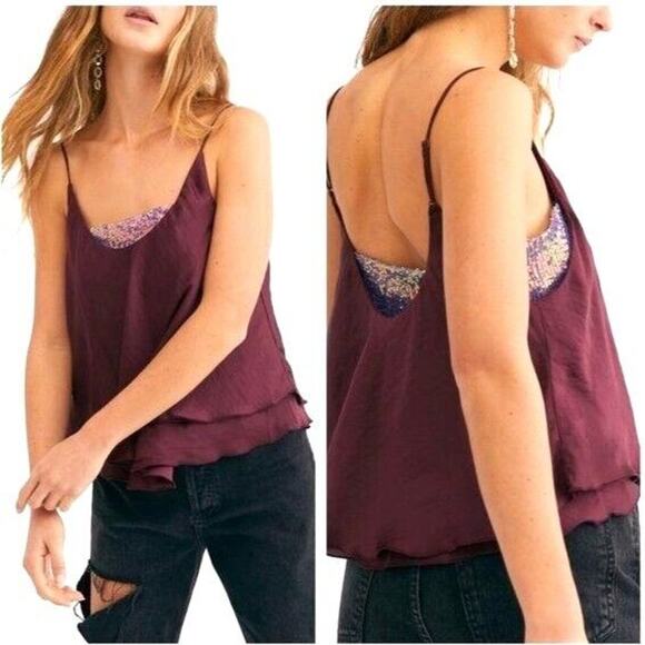 Free People Womens Camisole Tank Top Turn It On Sequin Vetiver Bloom Small - Picture 2 of 16
